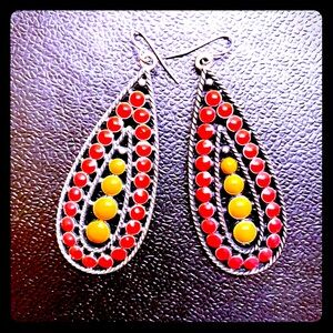 Orange & Red Dangle Teardrop Earrings